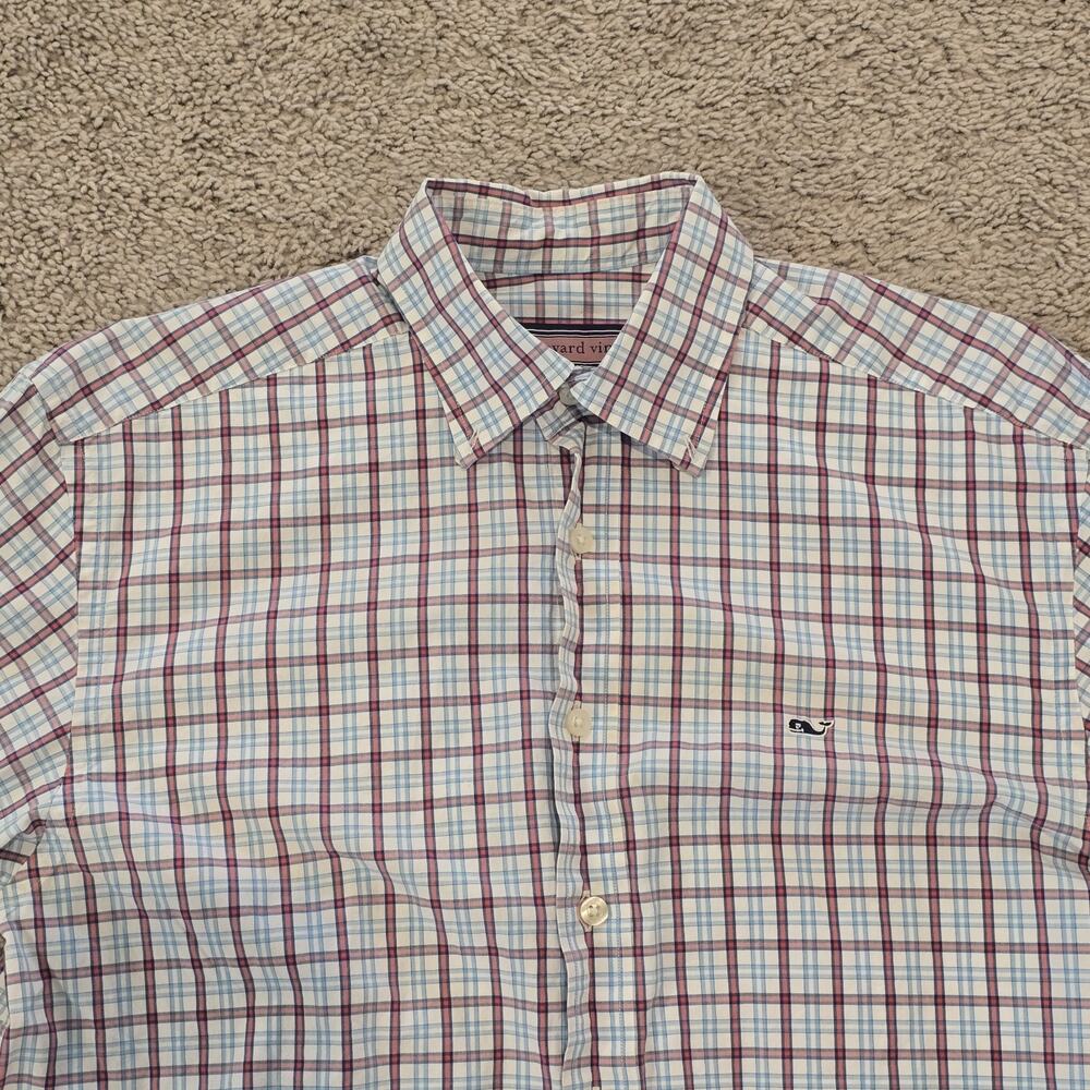 Vineyard Vines Whale Gingham Button Down Shirt Blue Red Mens S
